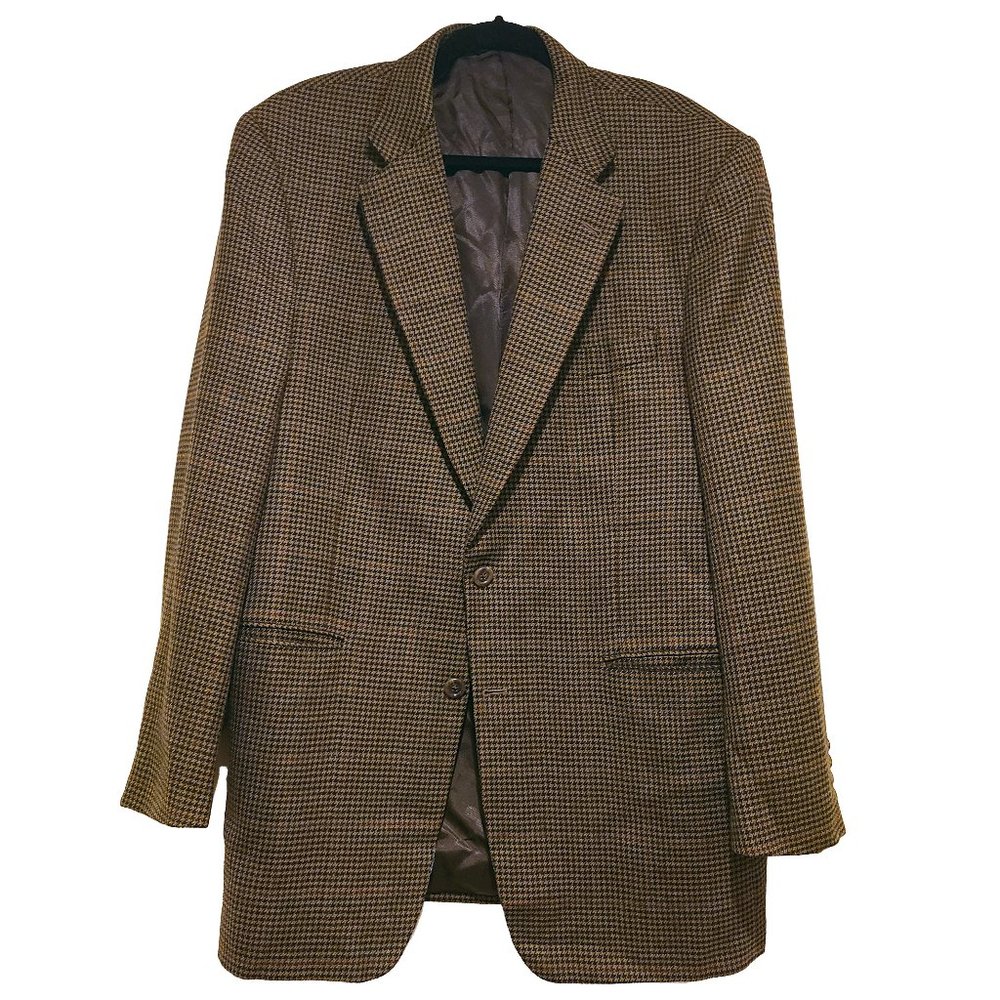 VTG Burberry Houndstooth plaid brown blazer jacket 43L vintage retro